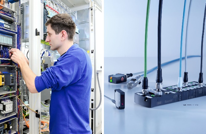 IO-Link utilizes standard cabling. This will reduce material cost and time effort. Thanks to M12 connector, the IO-Link master is equipped in just a few minutes (right), while control cabinet wiring takes hours (left).
