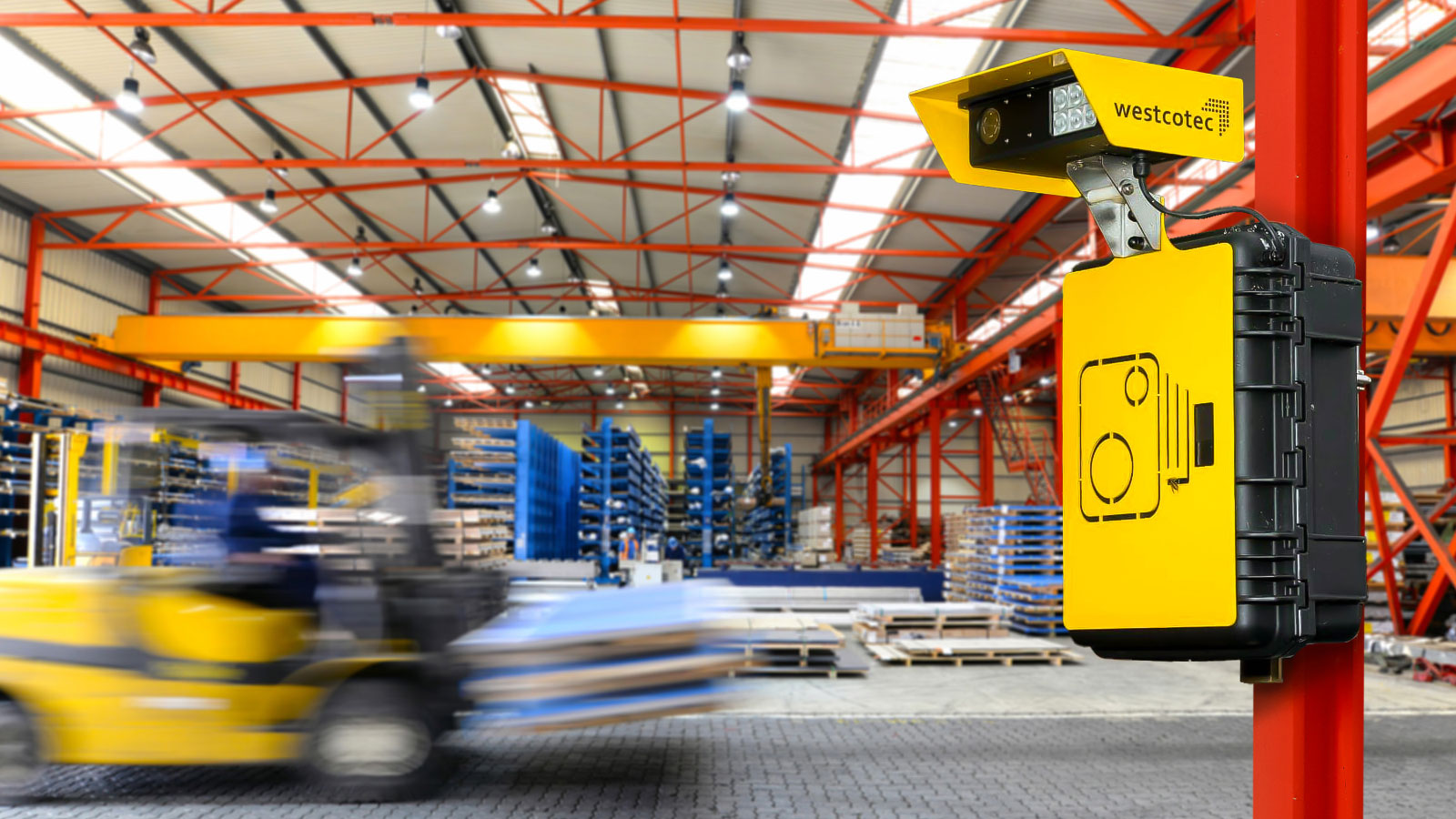 One of the many applications of Westcotec's ASWC; monitoring vehicles around machinery and forklifts in logistics centers.