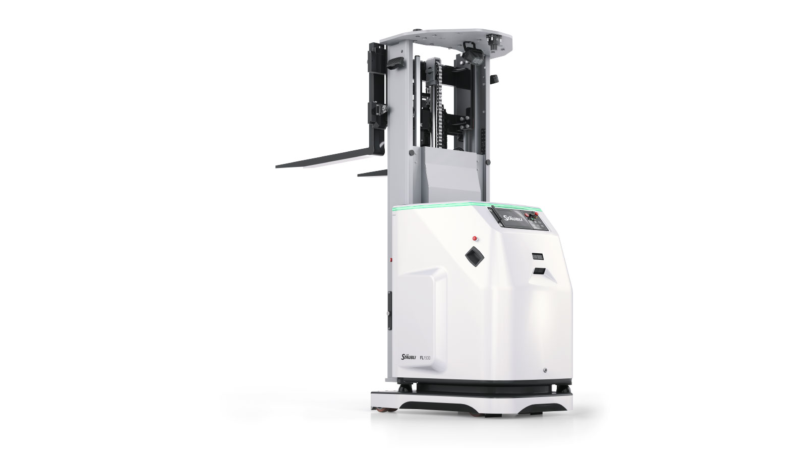 The FL1500 autonomous forklift has a load capacity of 1.5 tons and is designed for compactness and flexibility.