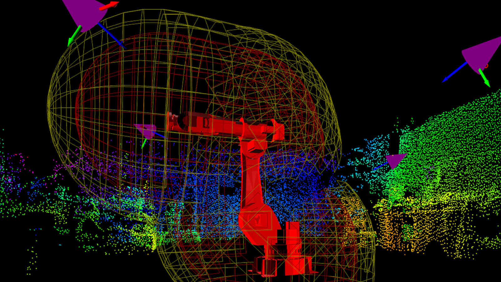 The SR-1 system from Sensory Robotics uses time-of-flight sensors to create a 3D map of the zone surrounding a robot and detect any motion within that zone. The SR-1 system from Sensory Robotics uses time-of-flight sensors to create a 3D map of the zone surrounding a robot and detect any motion within that zone.