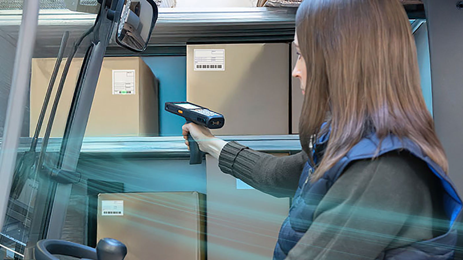 Datalogic's Skorpio X40/45 in action scanning warehouse goods. The detachable pistol grip allows operators to comfortable use the device with one hand. Datalogic's Skorpio X40/45 in action scanning warehouse goods. The detachable pistol grip allows operators to comfortable use the device with one hand.