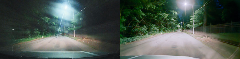 A before and after of Ubicept's software at work in low light conditions cleaning up motion blur and reducing glare. On the left, the original raw footage before Ubicept gets involved, and on the right, the finished, cleaned photo.