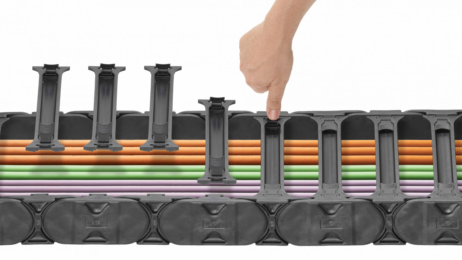 The E4Q e-Chain is a cable management solution from igus that includes tool-free installation.