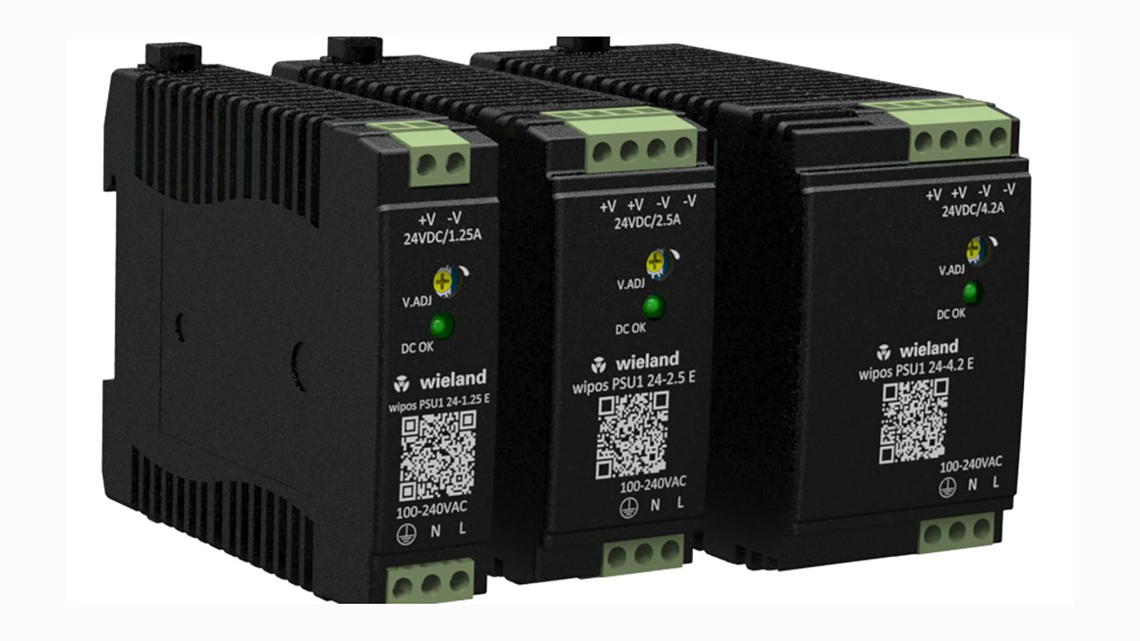Wieland Electric's WIPOS PRO LINE PSU1 industrial power supply featuring push-in connectivity, high surge protection, and a compact footprint for control panels.