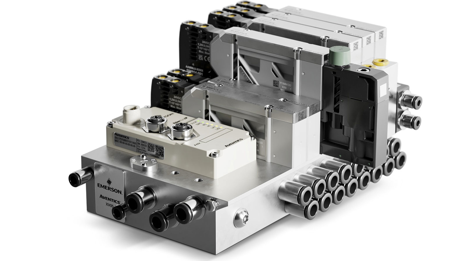 Emerson’s AVENTICS Series XV pneumatic valves deliver high flow capacity and unmatched customizability, giving OEMs the versatility and scalability required for modern packaging machinery design.