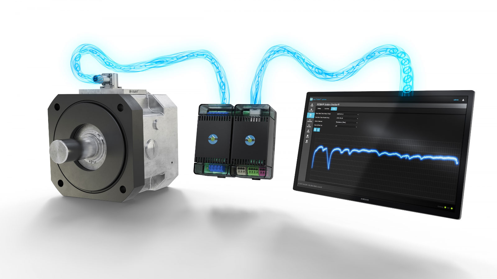 The combination of ROBA Gateway and ROBA Brake-Checker not only ensures intelligent control and operation of the brakes but also enables efficient and predictive maintenance through sensorless, networked brake monitoring.