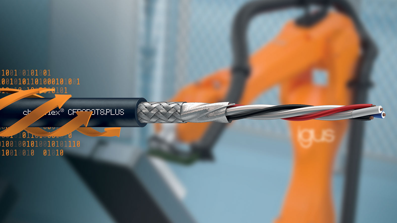 Designed for high-flex environments, the compact DeviceNet cable withstands continuous torsional movement in robotic systems. Designed for high-flex environments, the compact DeviceNet cable withstands continuous torsional movement in robotic systems.